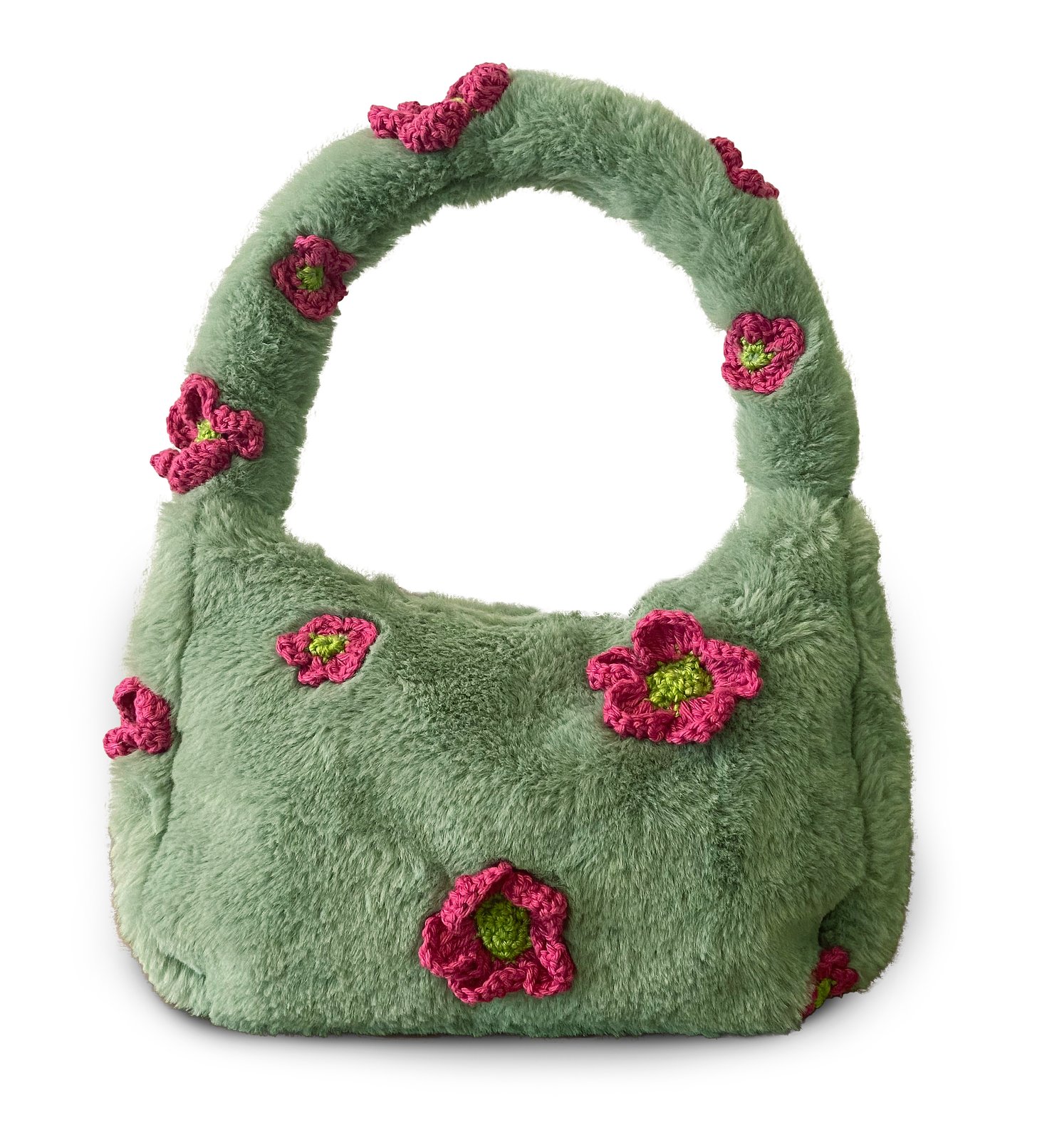 Fluffy Handbag with Crochet Flowers Nido